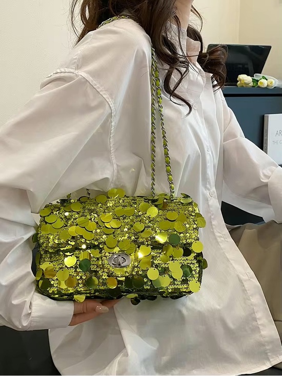 SHEIN Handbags - SHEIN Lime Green Sequin Chain Shoulder Bag